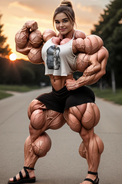 A group of muscular young male college students with bleached blonde hair standing in the middle of a park staring blankly with open mouth and slumped shoulders as their muscles grow bigger and begin to tear out of their tight shirts, becoming just another group of stereotypical dumb bodybuilder jock bros in the community as they flex to each other and say, "Welcome to Muscleville, Bro. Have a swoll day.... Huhuhuh...." in dull voices. Hyper muscles. Big biceps. Big triceps. Big traps. Broad shoulders. Massive pecs. Strong abs. Broken Tank top strap. Bulging crotch. Hyper bulge. Bro. Brain to brawn. Brute. Assimilation. Hypnosis. Brainwashing.  Dumber and dumber. IQ drain. Compression gear.