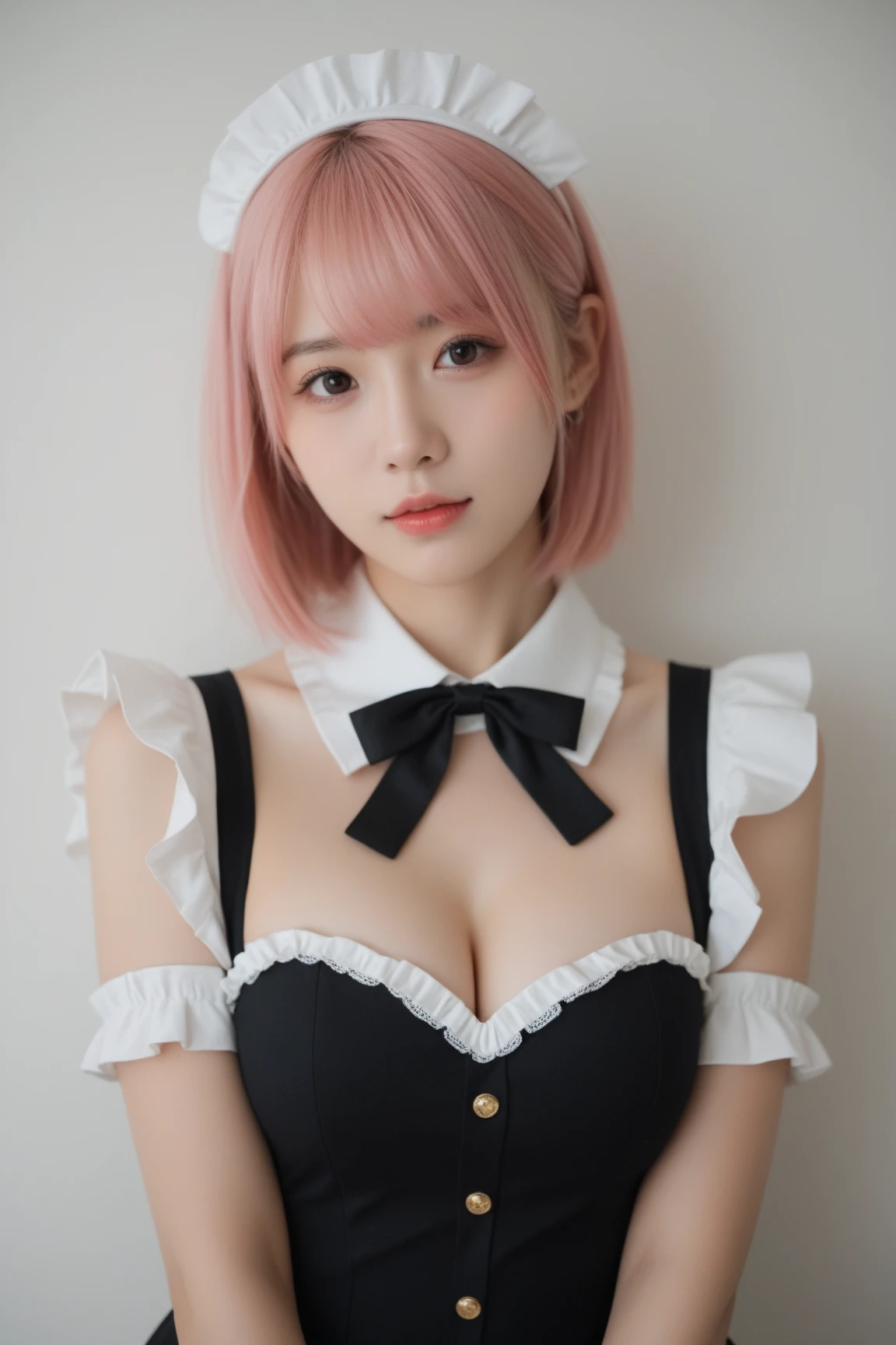 A very delicate and cute girl with pink hair and a lolita dress. 8K ultra-high image quality, Delicate texture, Pure white background.Big Breasts,