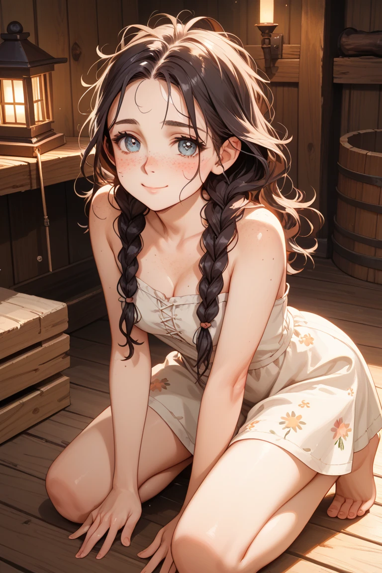 {{{nsfw}}}, {{{masterpiece}}}, {{{best quality}}}, {{ultra-detailed}}, {illustration}, {{an extremely delicate and beautiful}}, ((????, Completely ?????:1.2)), 1girl, (resna, brown hair, braid, blue eyes, medium breasts, slim body, 17 years old), breasts squeeze, smile,