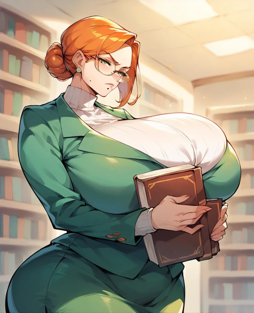 (masterpiece, best quality, highres, detailed, realistic:1.2), young teenage american woman, geeky, (gigantic breasts:1.5), (bursting breasts:1.2), (anxious expression:1.2), checkered shirt, bursting buttons, thin, slender, shy, withdrawn, embarrassed, anxious, innocent, ginger hair, hair behind ears, (holding tape measure:1.4) bedroom