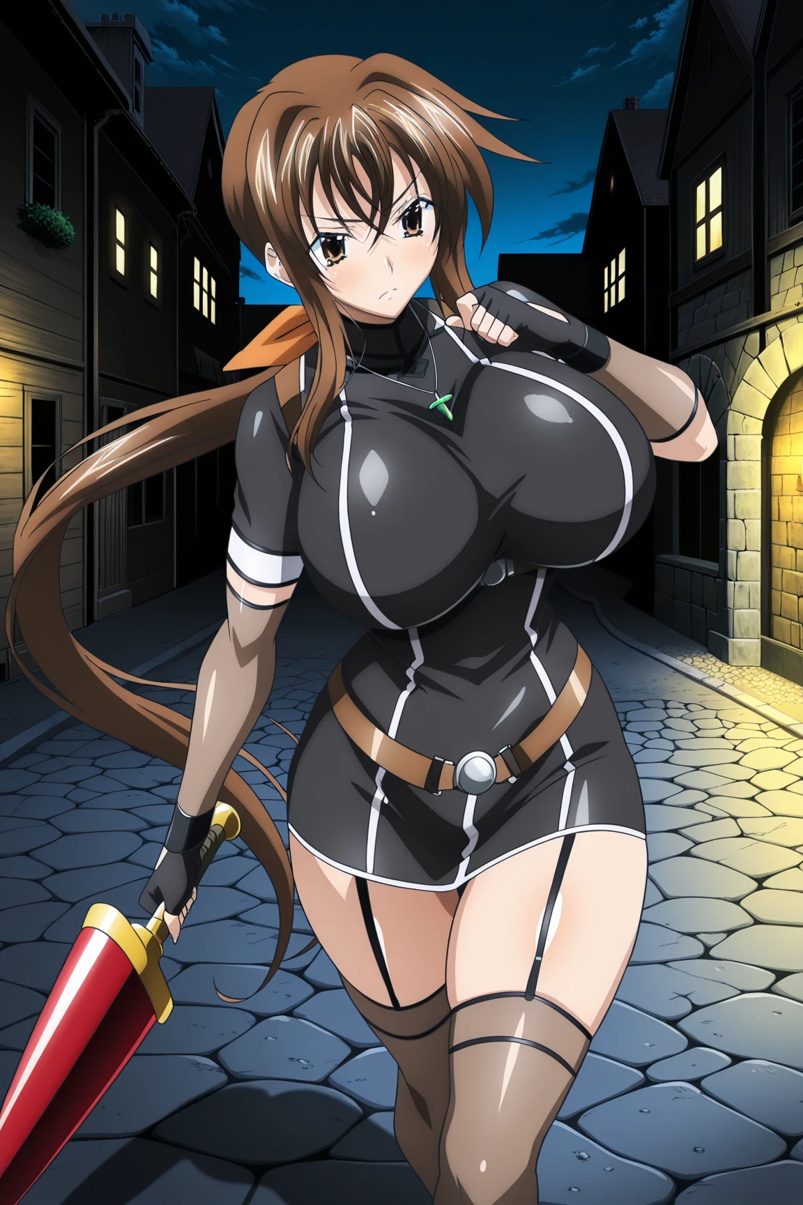 (masterpiece:1.4),(best quality:1.4), soft lighting, cinematic bloom, beautiful face, beautiful eyes, cowboy shot,
Annerose, 1girl, solo, female mature, black hair, long hair, (yellow eyes:1.4), large breasts, bodysuit, higheels, shiny clothes, skin tight, hair intakes, covered breasts, sideboob, exquisite eyes detail, exquisite character design unity details 8k hdr, professional art, landscape, (solo:1.5, cowboy shot:1.5)