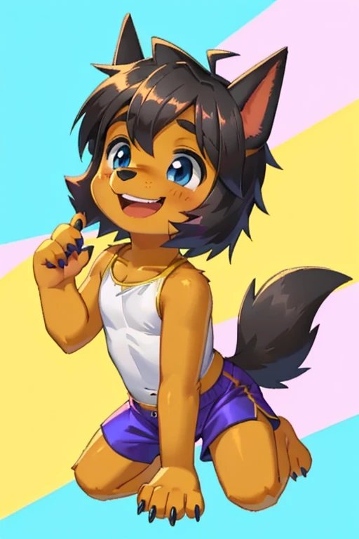 Ivy pepper, wearing black swimming shorts, doing a sitting pin up pose, has thick thighs, high quality, crisp, 
