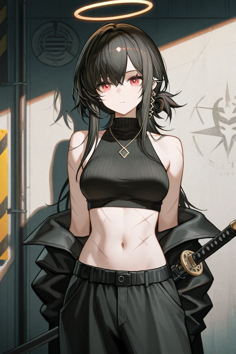Adult woman, fangs, Orc, short brown hair, Punk hairstyle, Brown eyes, ciberpunk, The Monk of Street Fighting, brawn, smirk, Masterpiece, hiqiquality