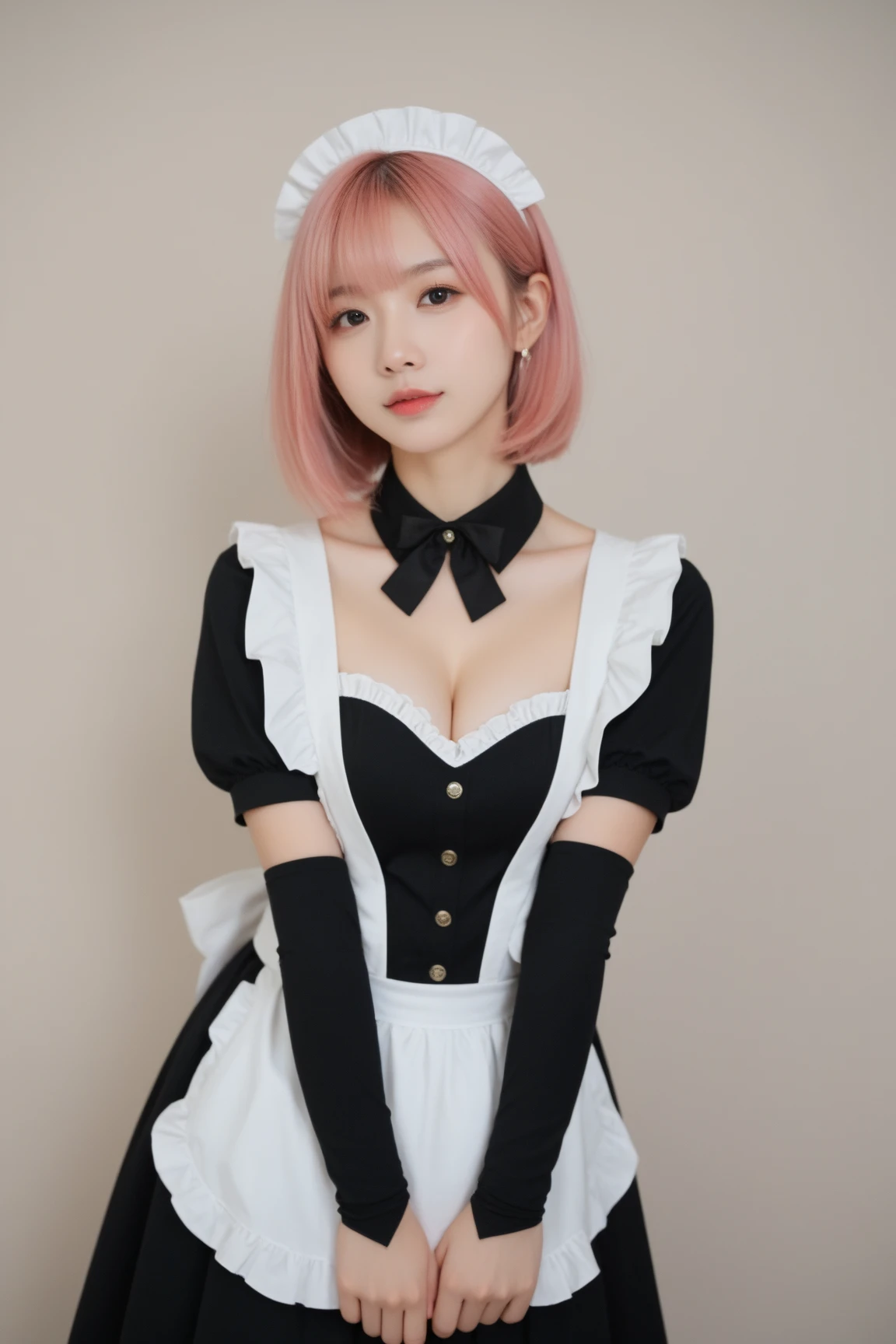 (Emo art:1.6), masterpiece, 32K, bokeh, high school girls, (Multiple girls:1.6), (Group photo:1.5), beautiful face, (pink+white soft hair:1.6) , (korean pop dancer idol:1.6), Blushed face, (Pink maid costume :1.4), looking at the viewer, closeup,(Pink background :1.4), (Pink rose millor room:1.6),Shoulders exposed skin,The belly button and the surrounding area are exposed,Are thin,Flat Chest,Small ,Beautiful nipples,
