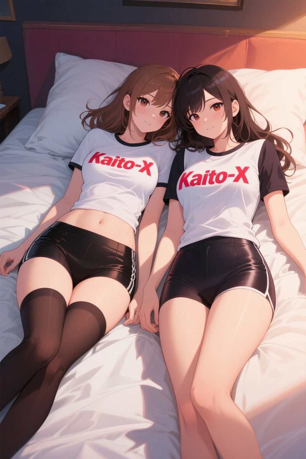 photo of two fronfose girls, both busty and big-assed , sports top, elastic sports shot