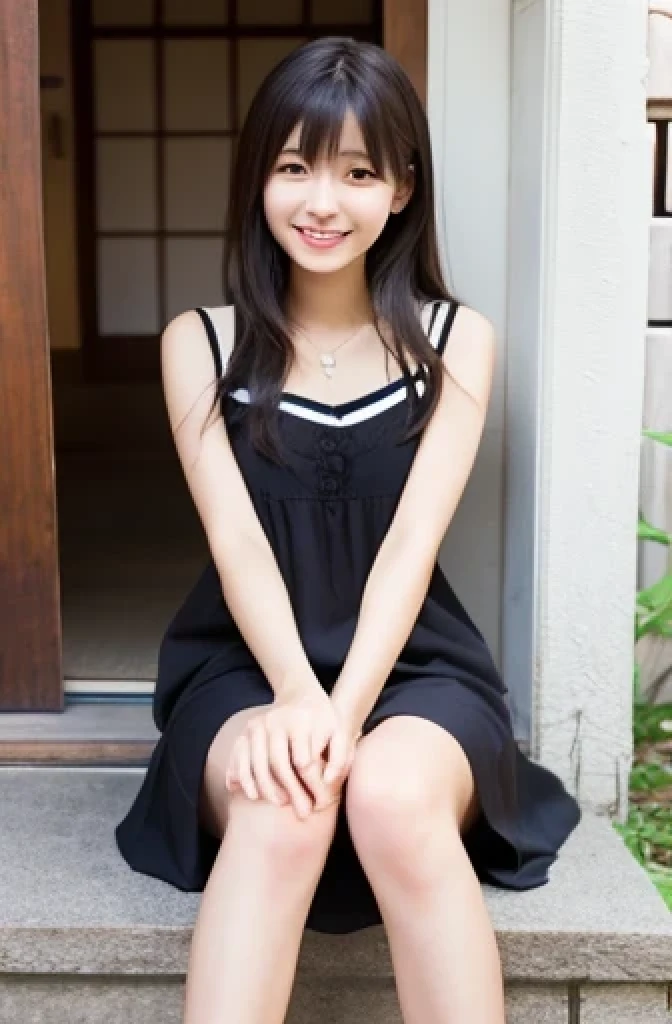 (((Japanese))) ((((One 9-year-old girl、solo)))) whole body photos Full Shot Short Hair Hair tied up whole body Thighs Casual wear Wet and see-through服 Tank top ((Wet and see-through))See-through short skirt cute (smile) Sandy Beach ((See-through)) Shot from between the legs Spread your legs Spread your legs Leaning forward