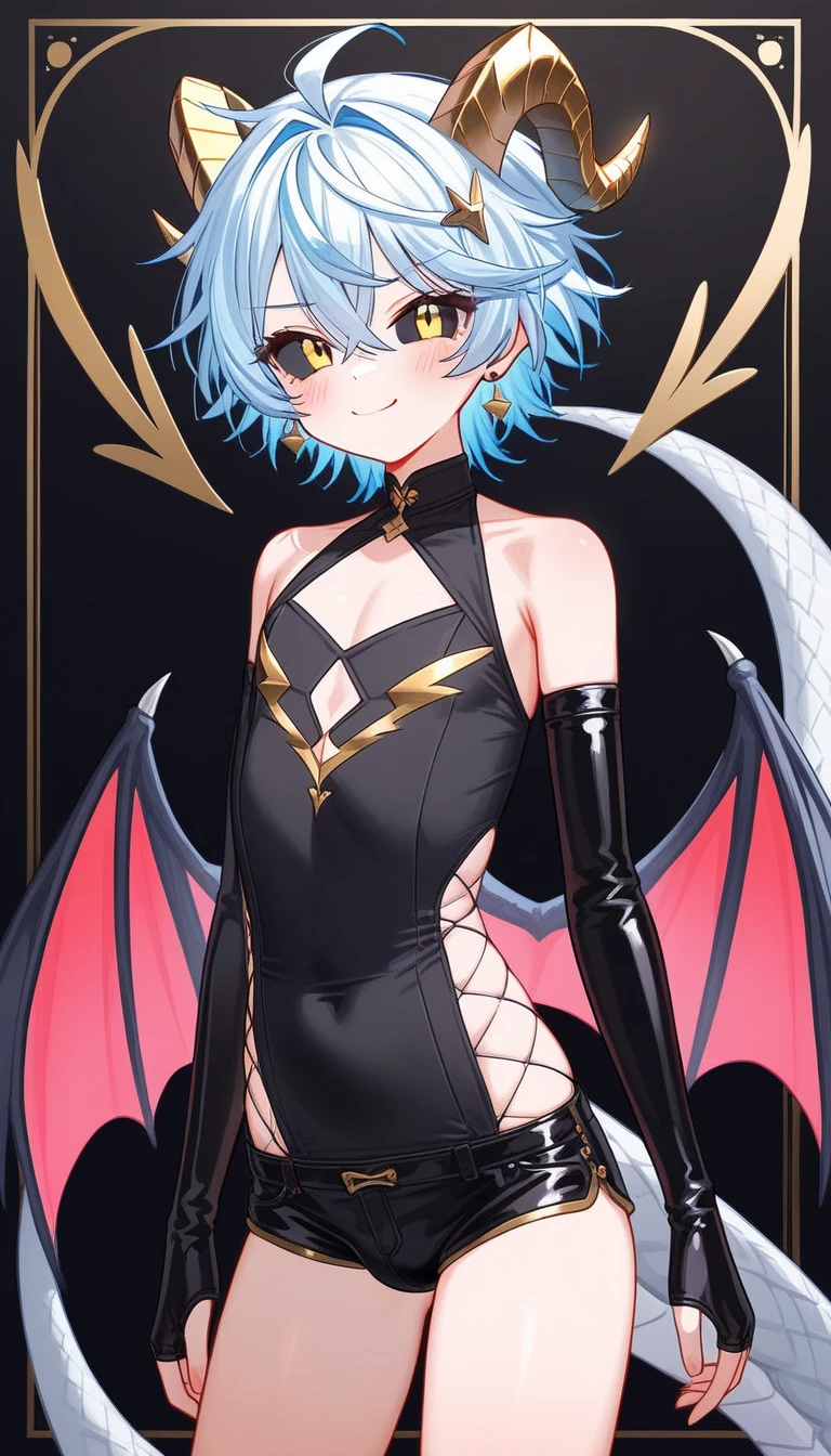 best quality,masterpiece,_background,1girl,solo,monster girl,full body ,Standing on a cloud,
((big breasts)), wings, 1girl, solo, looking at viewer, short hair, large breasts, gloves, dress, medium breasts, blue hair, tail, purple hair, horns, pointy ears, hand on hip, thigh strap, demon girl, demon horns, demon tail, demon wings [purple hair: blue hair:0.2], (castle), gloom, darkness, mountains, ghosts, death, purple background, ((glow)), BREAK bat, purple lips, 2 wingasterpiece,best quality:1.5)
