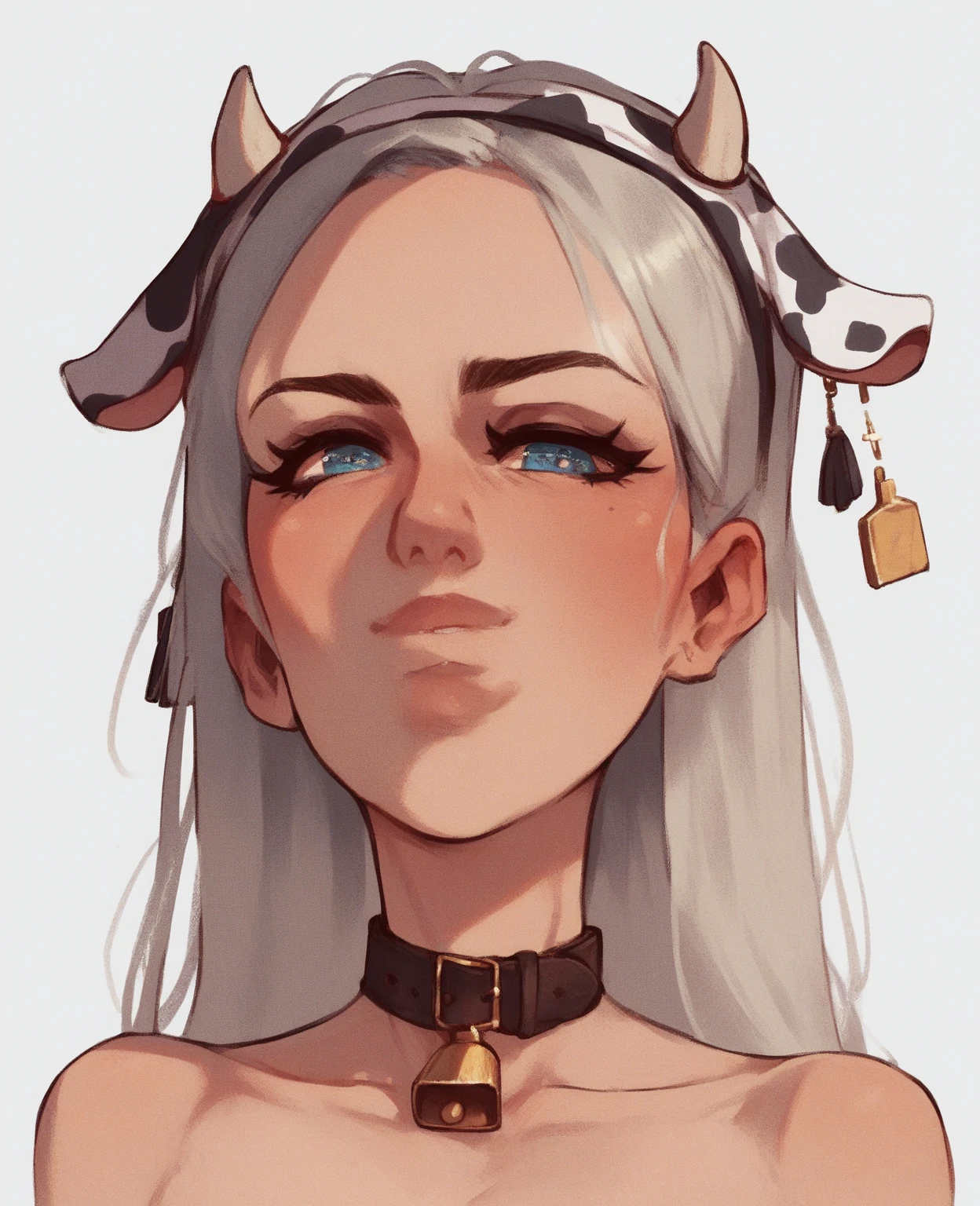 （lifelike， high - resolution：1.3）， 1 girl with a perfect body，slender body, Super fine face and eyes，assasin, dark makeup, shiny skin，white hair, (surrounded by monster, pig man), demons, beautiful captured girl, horror, dark, sexy, rough, , bdsm, golden chains, (golden leash), collar, beautiful bodies, slim, horror style, highly detailed faces, red silk underware, stockings, leather tight boots, closeup