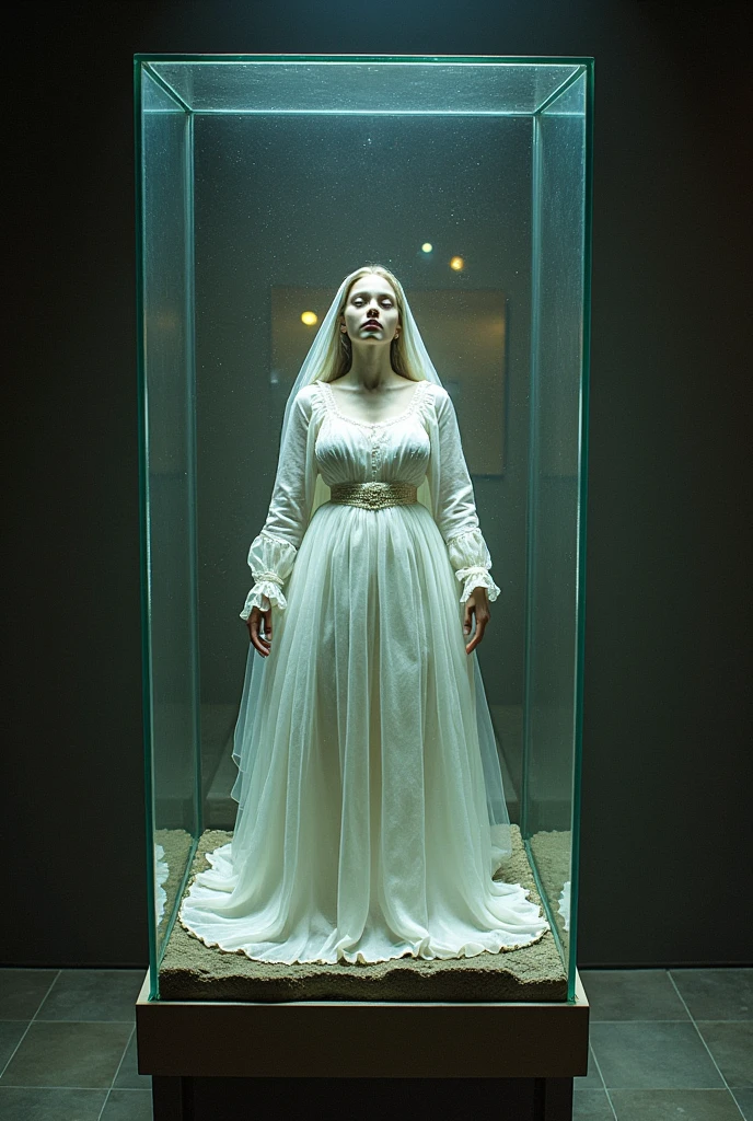 Illustrate Bloody Mary's supernatural abilities, such as manipulating mirrors to reveal hidden truths or distorting reality to instill fear. Her presence should feel unsettling, hinting at powers