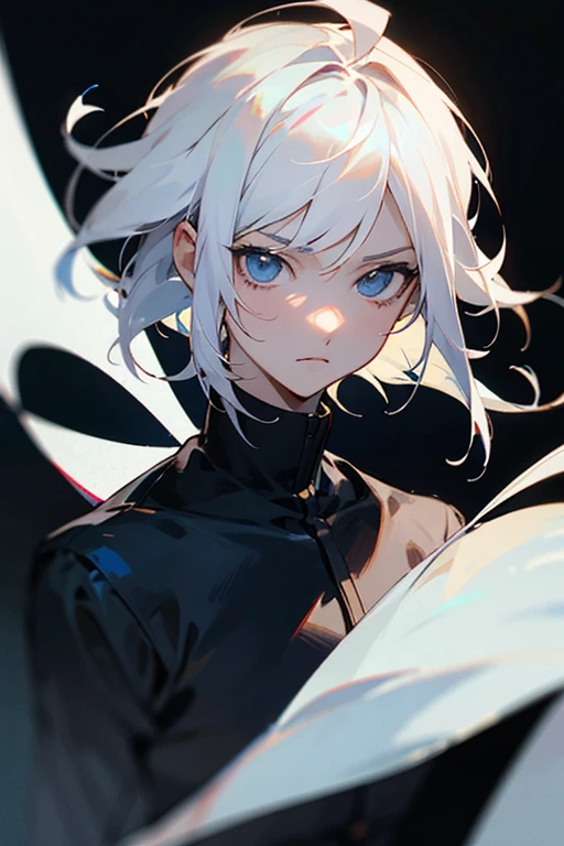 (White-haired girl: 1.2, minimalist: 1.1, Japanese anime, masterpiece, delicate: 1.2, high detail, light and shadow, shadow, fine dust in floating, monochrome background: 0.75)