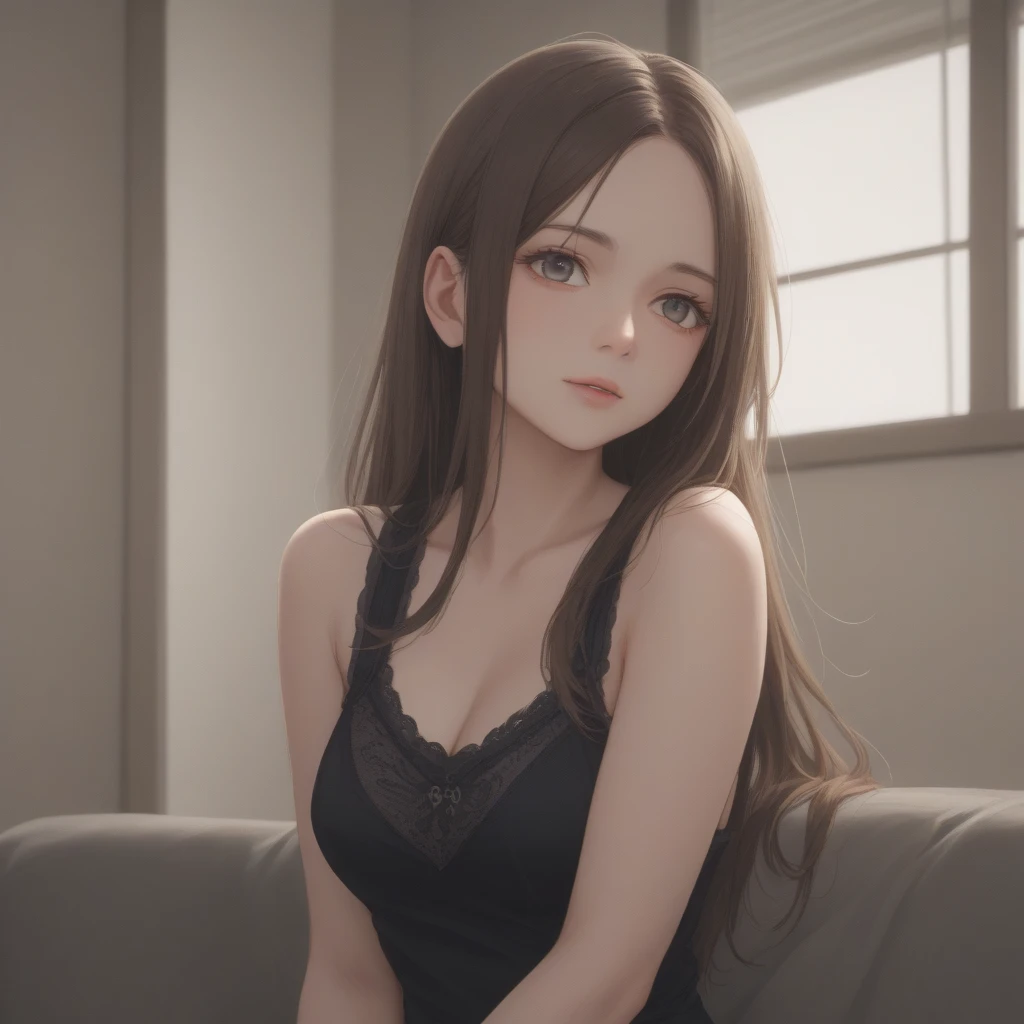 Photo, Upper Body Photo, 1 Girl, Long Hair Bangs, Dark Hair, (((Horsetail Hair))),, (Masterpiece, Side Light, Fine Beautiful Amber Yellow Eyes: 1.2), Best Quality, Ultra Detail, High Resolution, Ultra Refinement, Extremely Refined, Intricate Details, 8K, Hiqcg, HD, Extremely Delicate Beauty, 8k Wallpaper, Amazing, Fine Details, Official Art, Extremely Detailed CG Unity 8k wallpaper, Side light, 3D face, perfect face, realistic, appropriate body proportions, Right hands, shiny skin, showing collarbone, perfect skin, smile pre-treatment, (adult face: 1.2), perfect body, petite, beautiful, beautiful, beautiful detail face, young lady, girl face, (girly), (medium_breasts:1.3), ultra-thin underwear, ultra-thin panties, bedroom, living room, kitchen, bathroom --auto --s2