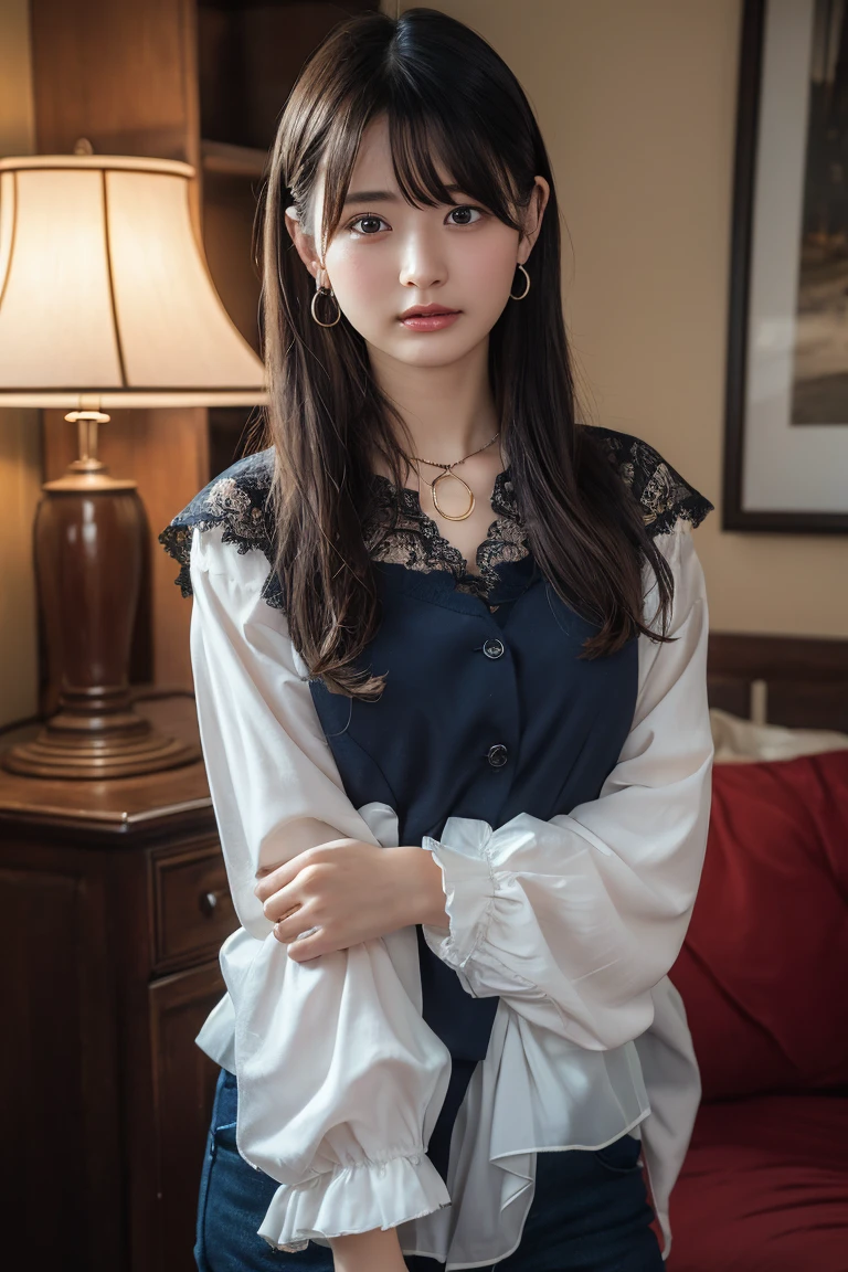 (8k, best quality, masterpiece: 1.2), (realistic, realistic, photorealistic: 1.37), 1 girl, hyper detail, beautiful detail eyes, beautiful detail nose, (((1girl)), Lolita dress, 7 minutes shot, sad, night, street, lights, hair fluttering in the wind, open lips, cold, melancholy