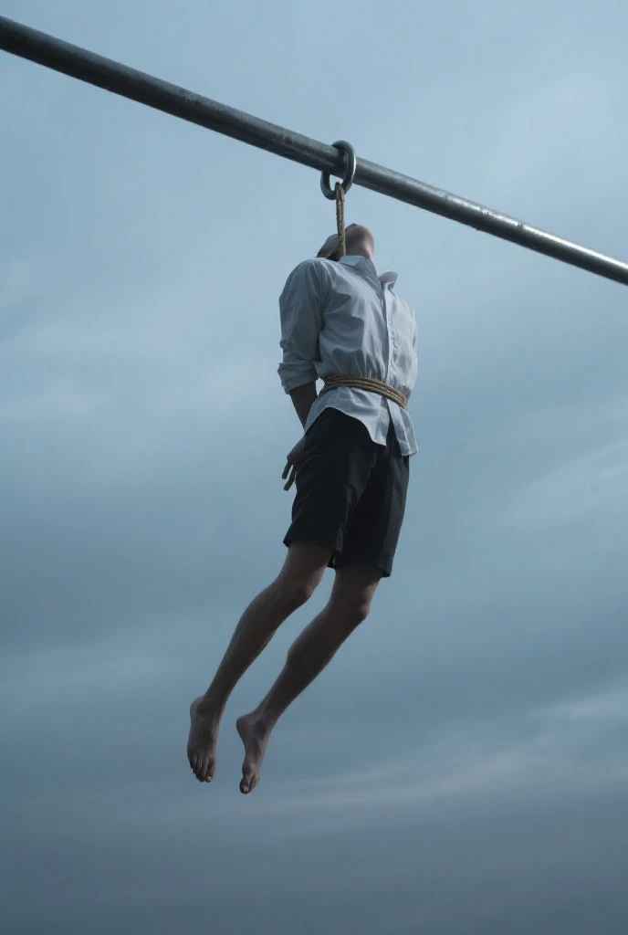 Full body, Ken Kaneki (14 years old, boy), on all fours, shirtless, in shorts, thin, sweaty body, legs and arms handcuffed and restrained, arms behind the back, body tied by ropes and restrained. The boy is blindfolded with a black cloth, and tries to resist, his mouth is restrained by a sexual device (Rubber Penis) stuck in his mouth and throat. Behind Ken, there is an old man who rapes him with anal sex. The boy's face portrays fear, crying and pain. Frontal photo, perspective. In an old, dark basement