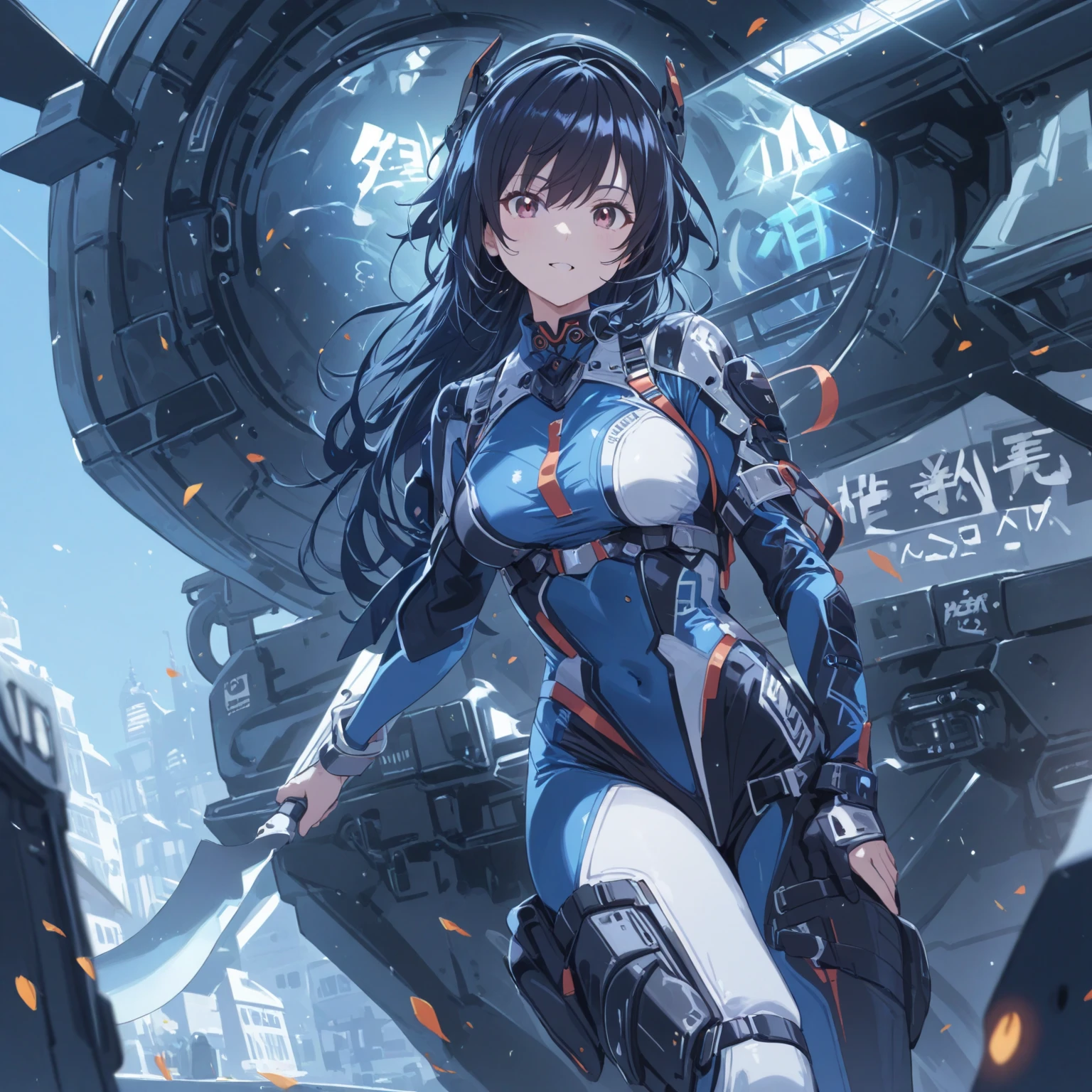 Animated Superwoman High quality gun-equipped female protagonist、Boldly placed in front of a devastatingly destroyed spaceship、It's reminiscent of the official character art。On a desolate background、Dust from a once thriving galaxy々The remains of the、It reminds me of the setting of a fallen empire.。The surrounding atmosphere A woman stands out in the foreground.、Her images are ultra-detailed, high-resolution masterpieces.。Slim figure