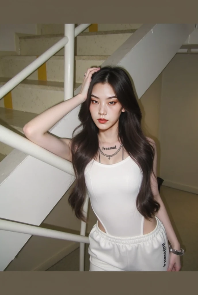 Araffe Asian woman with long black hair and a gray and black blouse, heonhwa choe, Seseon Yoon, Tae June Kim, Lee Ji-eun, Lee Ji-eun, Jaeyeon Nam, Jinyoung Shin, Gongbi, kwak ji jovem, Parque Ji-min, Korean female fashion model, jiyun chae