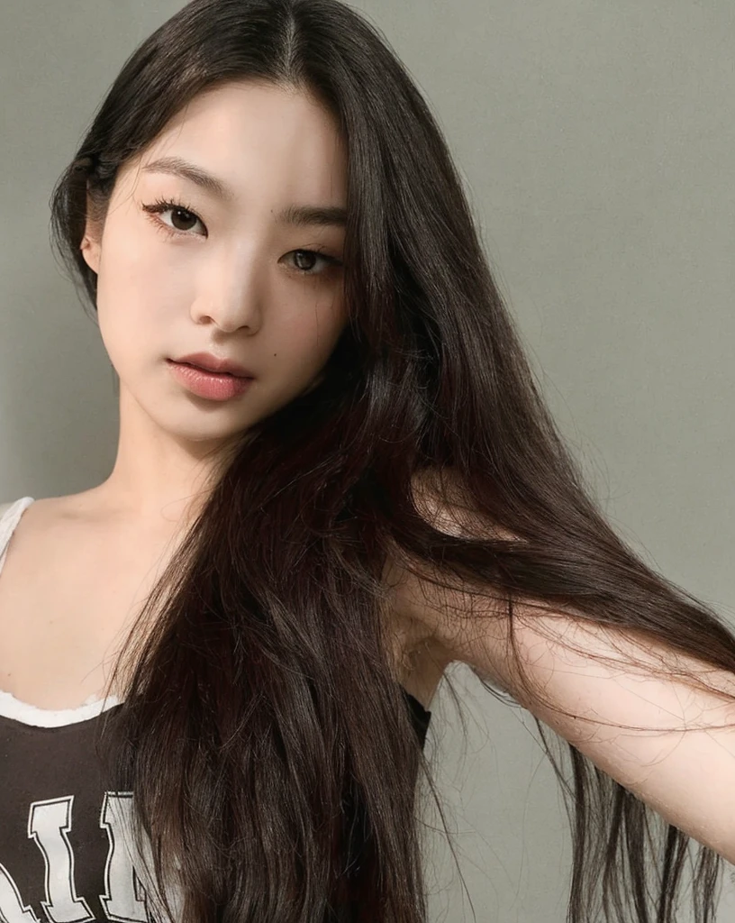 a close-up of a woman with long blonde hair and an aunt, asian girl con cabello largo, ilya kuvshinov con cabello largo, con cabello largo, asian features, muchacha coreana, beautiful asian girl, ulzzang, pale and light skin!!, japanese model, hermosa mujer surcoreana, jennie rosa negro, sui ishida con cabello rubio y cejas rubias, asian girl, cabello largo y rubio