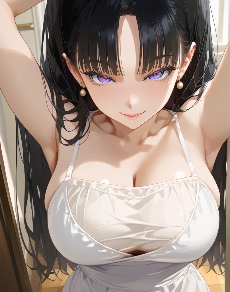 20-year-old woman,Personality: Older sister,(((detailed)))Soft lighting, Sexy pose,(((detailed)))Perfect Face,smile,Perfect figure, (((detailed)))random color hair,Random hairstyle,Big Tits,(((detailed)))Naughty fantasy clothes,Clothes that are revealing and only cover the genitals and nipples,She is not wearing underwear because she is wearing body-hugging clothing that exposes her nipples and genitals.,(((detailed)))My whole body is wet with sweat,Narrow shoulders,(((detailed)))Highest quality