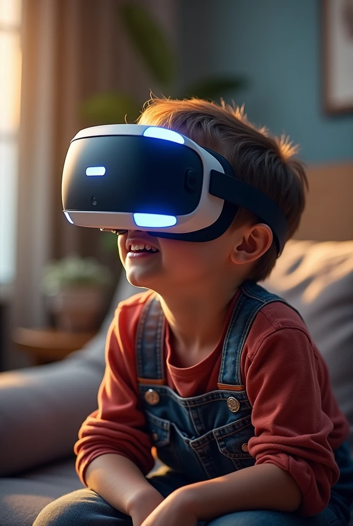Realistic image of a child using virtual reality glasses while performing a gait rehabilitation exercise 