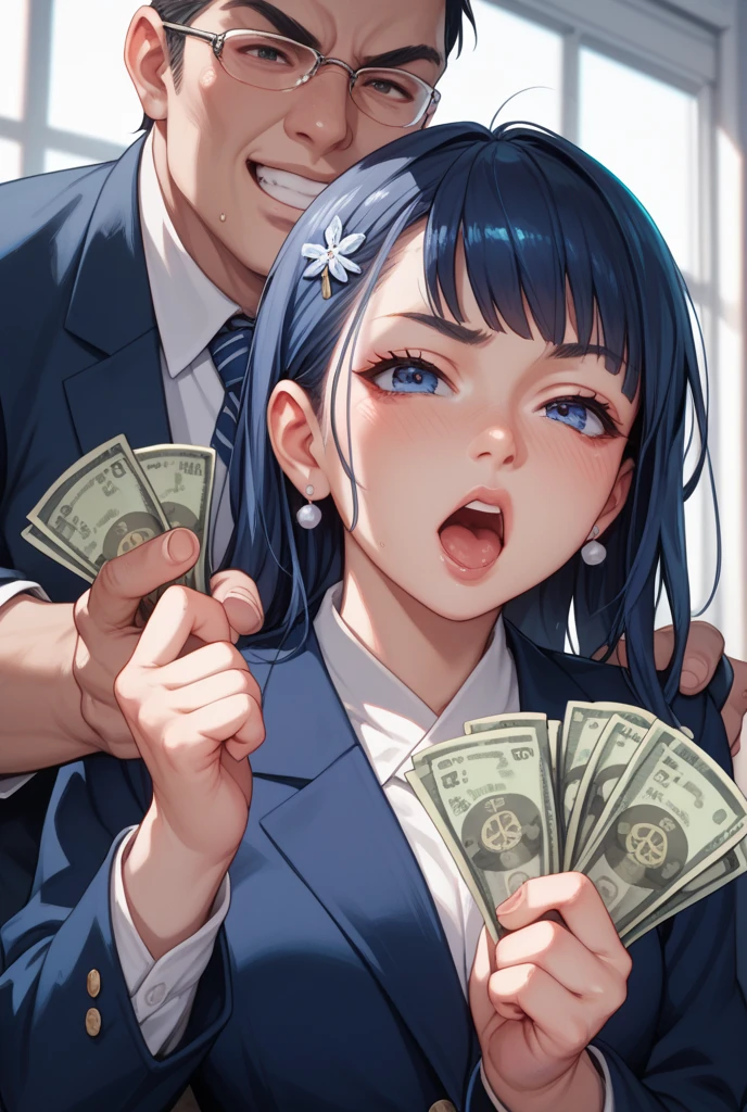 Money in one hand、2 people、Holding a banknote in one hand、Grin、おじさんとgirl、high school girl、Communication Support、Get money from your uncle、Midnight、Being closely watched by the elderly、Money in one handを持っている、Laugh shyly、high school girl、Browsing Caution, 1boy and 1girl, In underwear、Back alley at night、teenager、Blazer Uniform、Beautiful woman、Very thick thighs、Very short skirt、Please lift your skirt and show me your underwear....、Spread your legs wide、Captivate the audience、Best image quality、High resolution、masterpiece、super high quality、Thick pubic hair、Have money in your hands、Light green lace panties、Very big ass、Very large breasts 、Blushing、4K quality、Wearing black pantyhose、Sweaty all over、Heavy breathing、{Highest quality}, {so beautiful}, {Very detailed}, {Best illustrations}, Browsing Caution, girl,