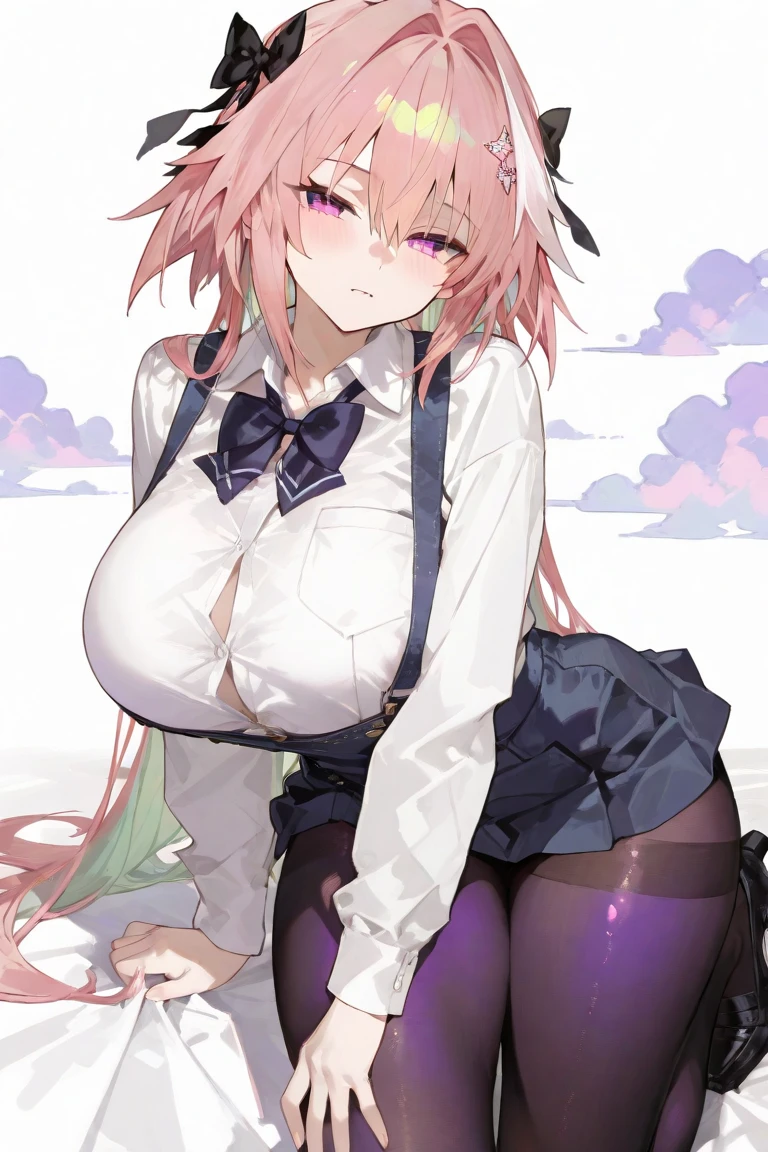 Jibril, (standing), blushed, perfect anatomy, detailed eyes, detailed lips, extremely detailed eyes and face, vivid colors, sharp focus, masterpiece:1.2, ultra-detailed, blushed, ((doggystyle)), (solo), ((tie)), sleeveless, ((((ponytail)))), story, (((first she is happy then angry then disgusted))).