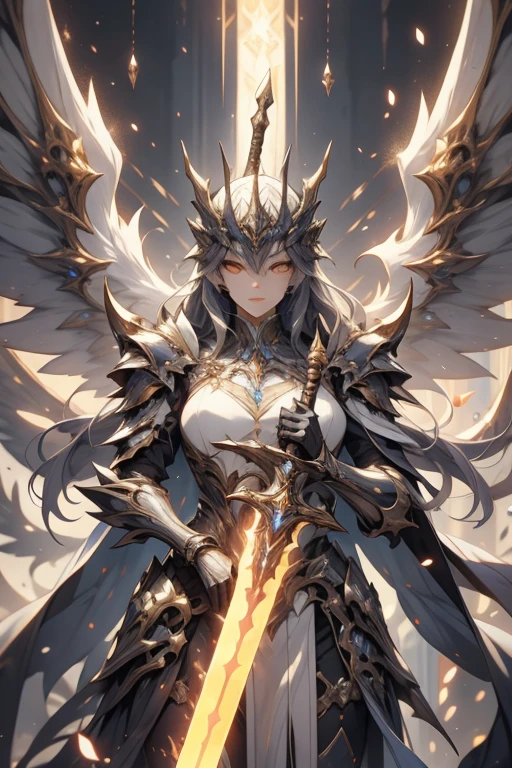 female warrior, concept art, author: Kishiganku, fantasy art, battlefield background, clean rendering, one horn, wearing armor with large breasts, detailed smoke-shaped bushido, helmet of a female forgotten deity, standing character , realistic 8k, in-game rendering, detailed face background detail, art station cover, taur, pseudo-medieval fantasy, a female deity wearing koi female armor, detailed bronze armor, bronze armor, gold etched armor , golden obsidian armor, light gold armor, magnificent filigree armor, a voluptuous demonic warrior, magnificent armor full of thorns, intricate female assassin armor, intricate metal armor, powerful warrior, dressed in beautiful golden armor, decorated with Intricate patterns, helmet has a large crown and two horns, glowing red female eyes, all in the dark, smoky background hints for battle scenes, adds a sinister aura to your character, submission, full body shot.