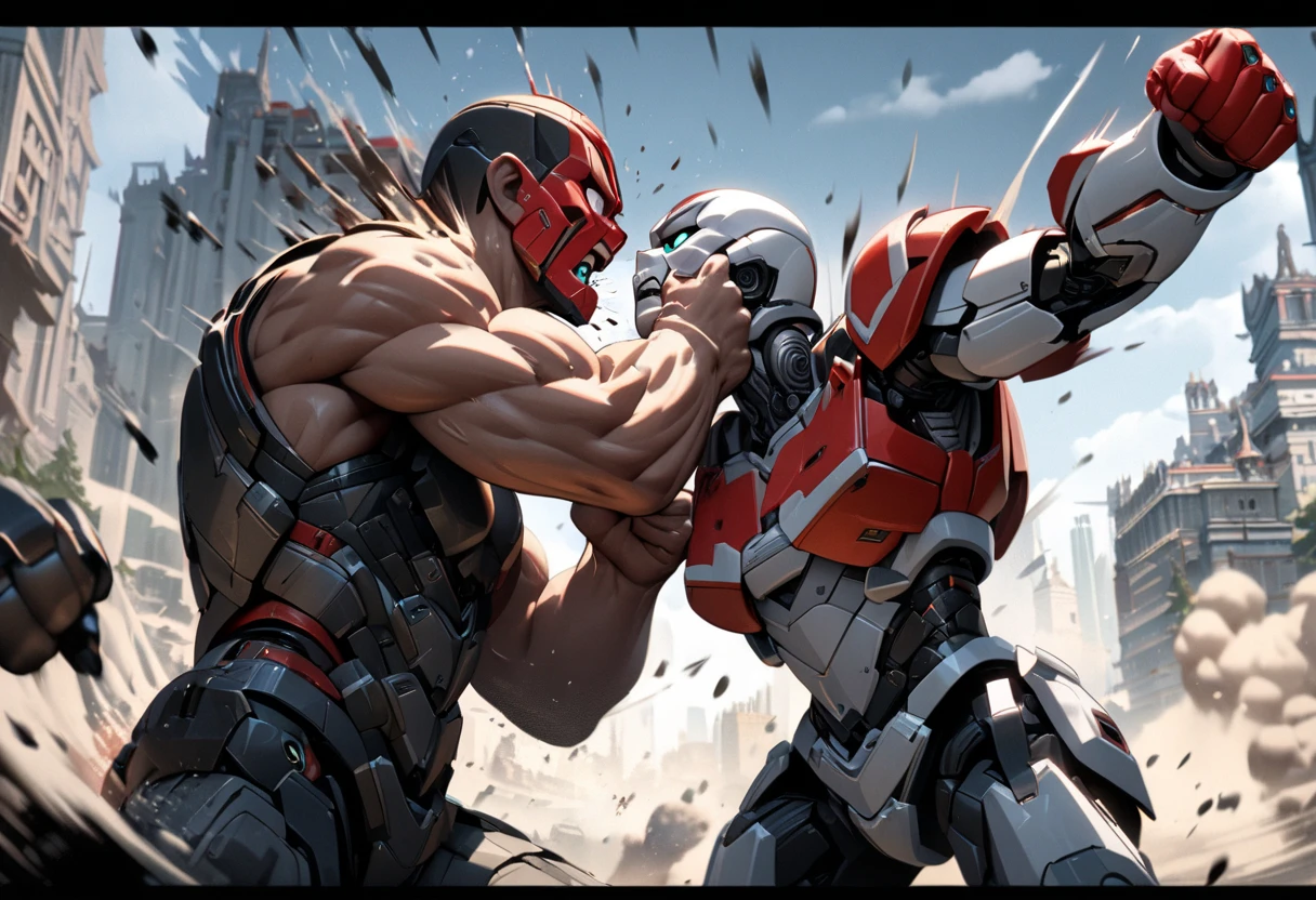 zombie greedily tearing the robot&#39;s flesh, tearing it into pieces