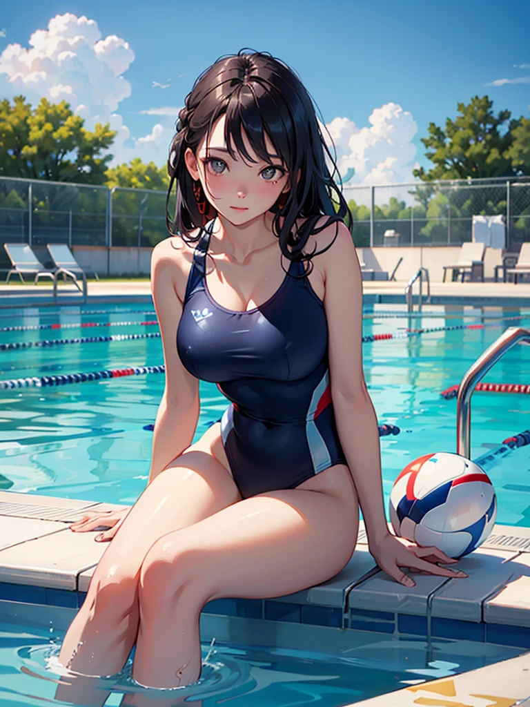 Small boats_Waterway Dark Skin Short Hari KK-70 Blue One Piece Swimsuit Rental, Best Quality, Official art, NSFW, best anatomy,yuuka,default