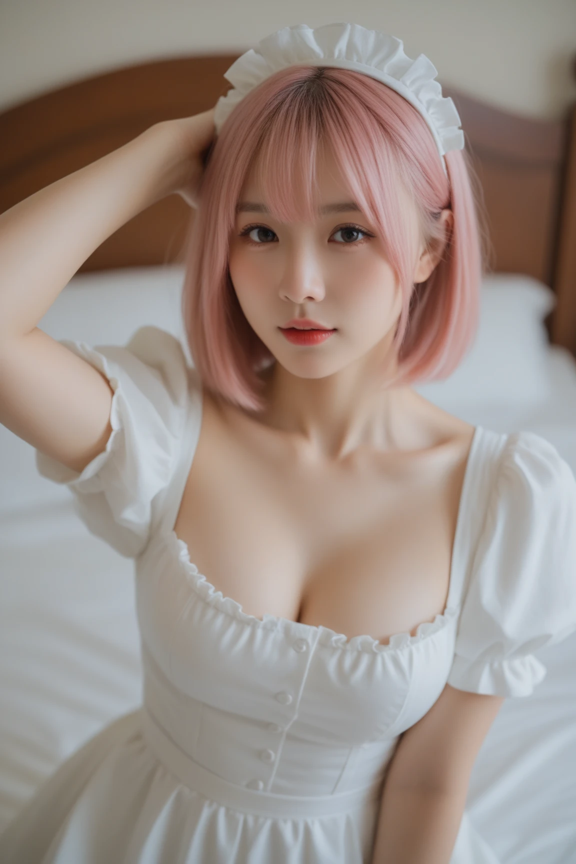 (8K, top-quality, masterpiece:1,2), (reallistic, Photorealsitic:1.37), Super Detail, One girl,), (Highly detailed), (beautifully detailed eyes), (of the highest quality), (super detailed ), (masterpiece), (Detailed face),20yr old, ,1 girl, full body, pink hair,Very short hair, medium , clothed, Perfect Lighting, pussy aeast focusing at viewer, aroused face, naughty face, (magical pink girl outfit,frill mini skirt:1.1)