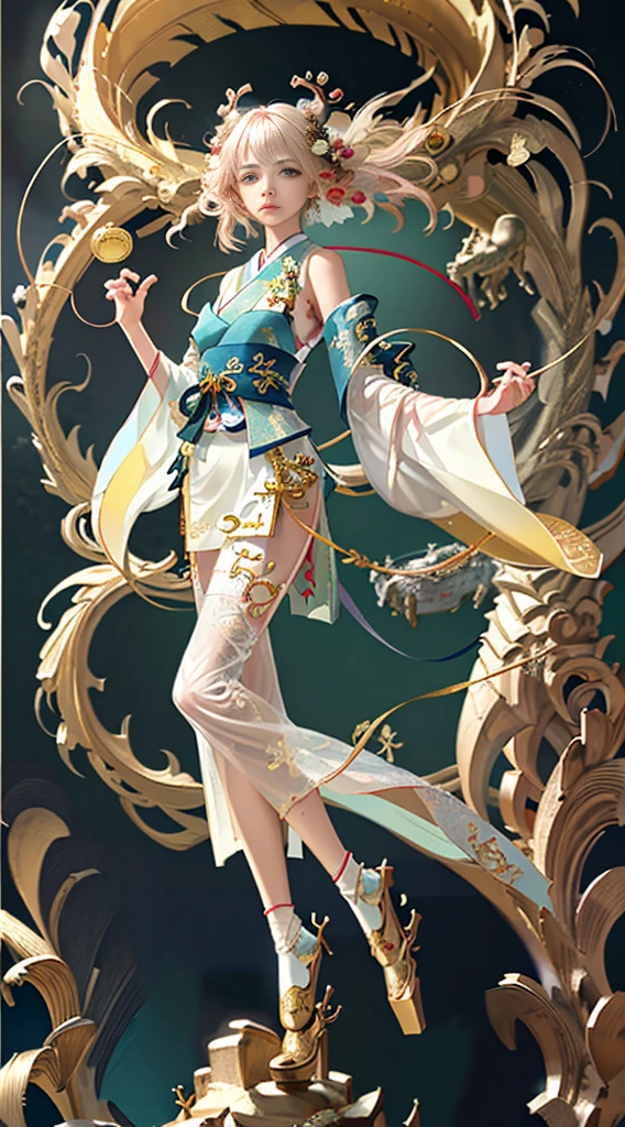 (White background,Cyberpunk city:1.45),(A girl,Solo,jumping,magic ripple,Cowboy shot,Wear a highly detailed patterned embroidered cheongsam:1.45),Colored pencil painting,Rough sketch of monochrome,Detailed and complex line sketches,Textile art,Fiber optic combination,Legend,mito,in wonderland,in wonderland,off-world,Mechanical parts are stacked with intricate details,Travel through time,brush,Flash oil,Oil painting,Ink oil,(William Morris,Michelangelo Buonarroti,Raphael Monti,Antonio Coradini,arts and crafts movement,Intricate patterns,Intricate details and patterned clothing,Fractal geometric pattern,Discrete geometric embroidery,Design in myth and legend style, wallpaper art, Textile creation,tribal patterns,indigenous art,Cultural themes, Bold design,Expressive symbolism,Ancient traditions),delicate patterned,Fractal geometry,Vector tracing,Ink painting,Tentacles,lace edge,Garment folds,Best light,full light,highly detailed wallpaper,One scene to the end,The first night of summer, It started to rain lightly, Everything is soaked in ink. Sporadic drizzles fell on the body, Add a touch of calm and leisure. Daytime is different from summer, Where flowers grow wildly,There are various styles,