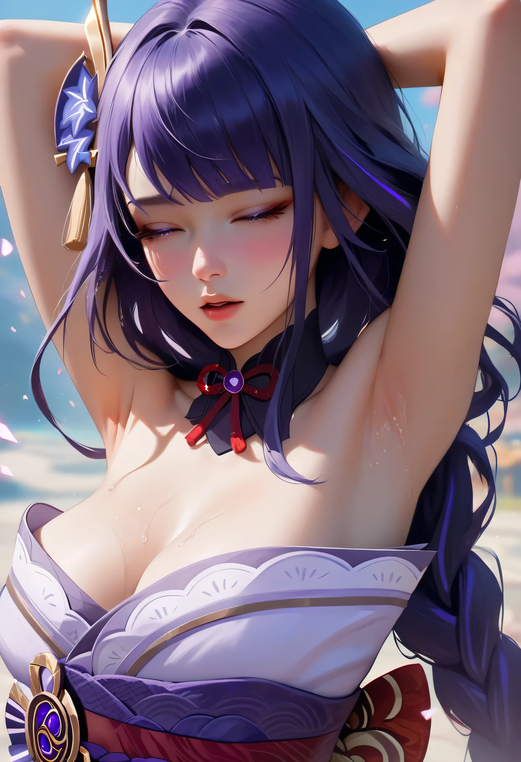 score_9, score_8_up, score_7_up,source_anime, high res image,masterpiece,best quality,girl,cute face,clear skin,raiden_shogun_genshin,armpit,orgasm face,