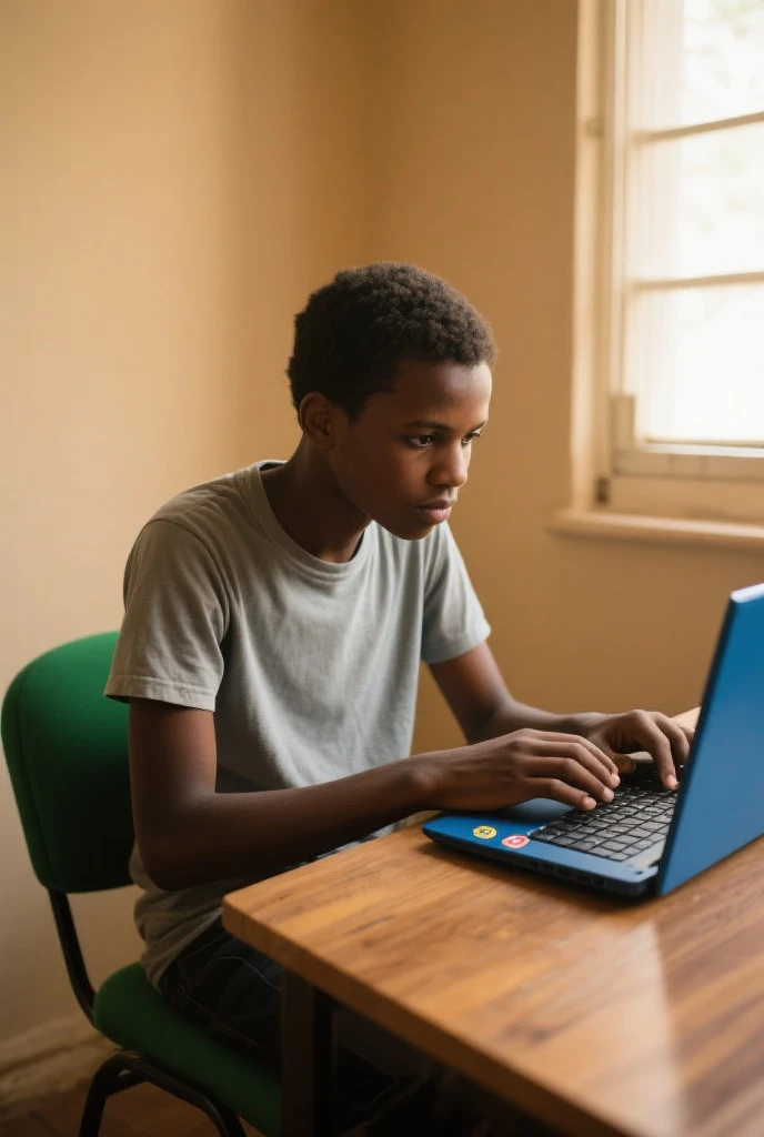 African American Teenage Boy Wearing Sweaters Sitting in Front of Computer Name RAYAD FF