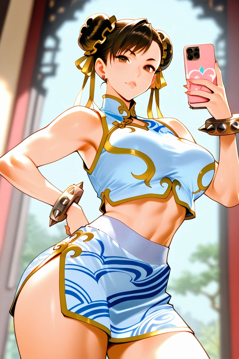 (Crie uma obra-prima hiper-realista da sexy Chun-Li, shizuka,hot,the iconic character from the sixth Street Fighter game). Capture your dynamic fighting stance and powerful kicks with exquisite detail, Flexible body. (roupa sexy, erotic costume, buceta marcada, buceta mostrando), ((seios grandes, grandes seios naturais, clivagem impressionante, open neckline to the abdomen, seios grandes popping out of the cleavage, close-up on her clivagem impressionante, mamilos largos cheios)), chun-li erotismo quente, tinta no rosto, Pele realista. The image should be in high definition (hard disk) and rendered in stunning 16K resolution, mostrando todos os recursos e texturas intrincados. (Pay close attention to the details of Chun-Li&#39;s costume, incluindo seu tradicional micro vestido qipao azul com detalhes dourados, penteado de chifre de boi exclusivo), very detailed roupa sexy with gold strokes, hair accessories, in character. ambiente escuro, Use dramatic lighting to increase the intensity of the scene, emphasizing your strength and determination. This photographic request aims to immortalize Chun-Li as a true work of art, mostrando sua beleza, seu corpo tonificado e quente, grace and dexterity in martial arts. Pornographic Images