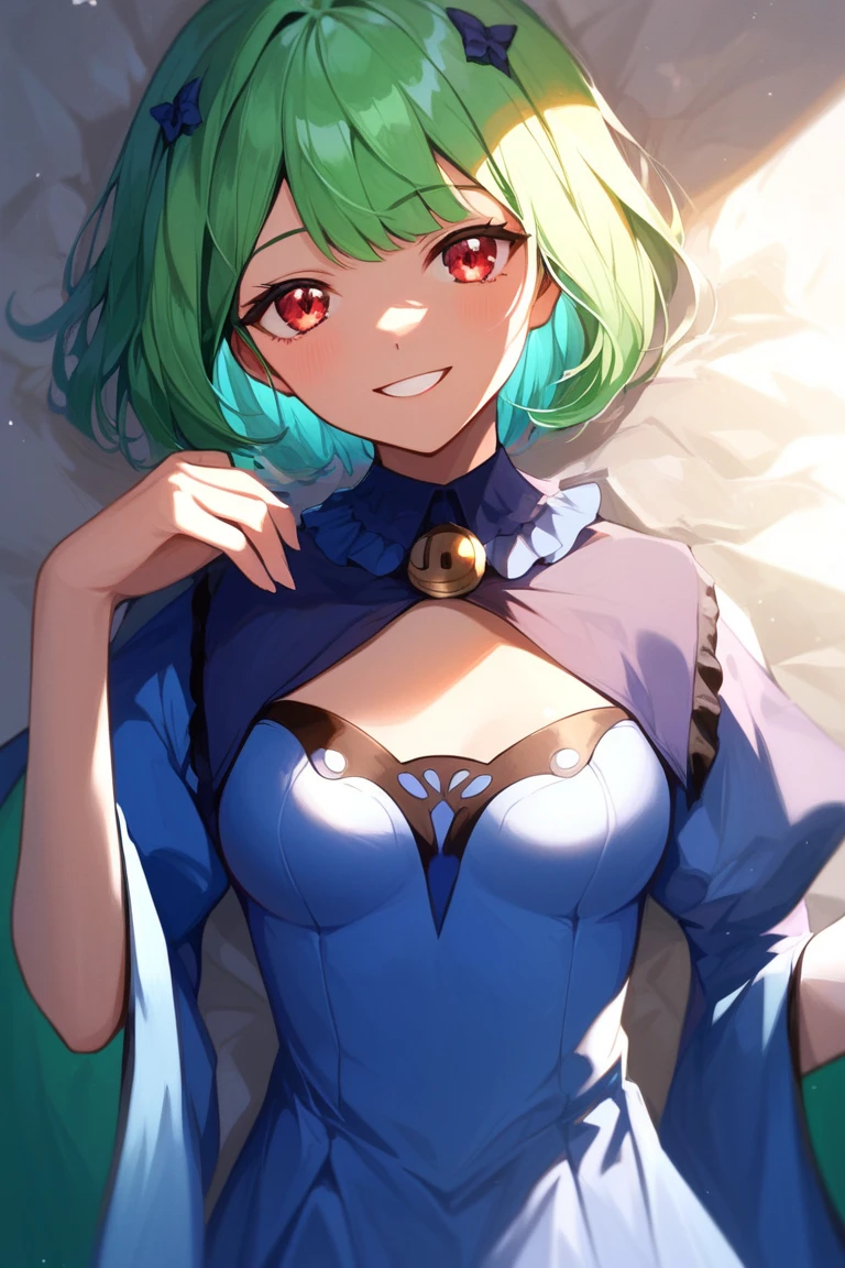un primer plano de una persona con una cara espeluznante y ojos verdes, [[[[sonrisaning evily]]]], sonrisa maligna and glowing eyes, sonrisa malvada, evil sonrisa, sonrisa, epic anime style, wicked sonrisa, evil smile, pecho descubierto, con ojos brillantes, nocturno, sonrisa maligna