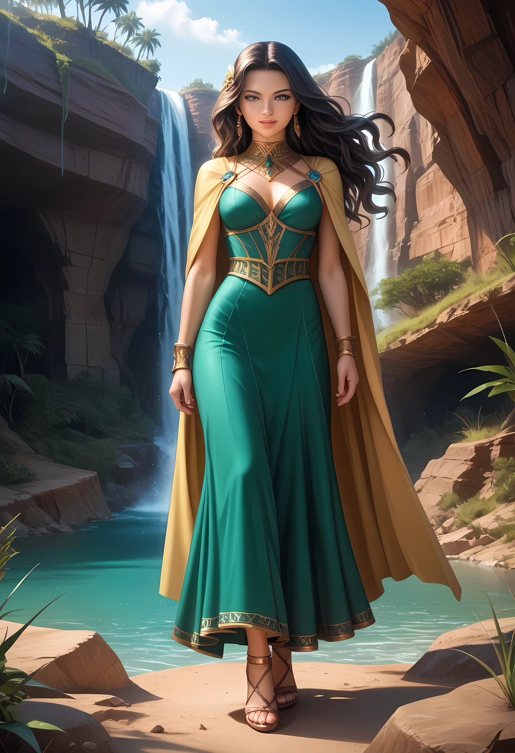 Gorgeous woman, walking down the road, farshot, solarpunk
