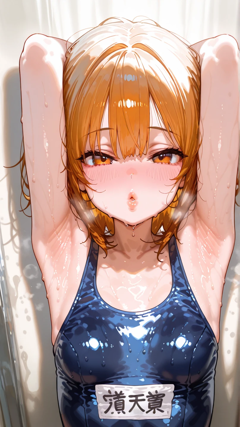 nsfw, (masterpiece), (photo realistic1.4), ultra high res, best quality, 8k official art,figure,very detailed,anime color,perfect hands, perfect fingers, perfect legs),(cowboy shot,From front), 1 girl, idol master,(haru yuuki),,(orange hair), (midium long hair),(straight hair), ((purple eyes)),shiny hair, shining eyes, delicate line tail face, sitting, spread your legs, leaning forward,(abs:1.1), (glin smile:1.3),(one eye closed),((stick out tongue:1.3)),(((small height))),(((petite))), ((flat chest,very small breast)),(glowing skin:1.3), (Sweat:1.4), (open vagina:1.4), ((peace sign:1.5)),(sitting, spread legs, knees up), (Nice touch),((feel good)),((happy)),(saliva),(cum shot:1.3),(bukkake:1.9),(cum on Face:1.5),(cum on hair:1.5),(cum on armpit:1.5),((sports bikini)),(see-through) (glowing skin:1.3), (pubic orange hair:1.2),(vaginal penis:1.2), testicle, (a man:1.2), hetero, (lady sit astride on man:1.3), (lady on top,pov), (intense Sex:1.6), (Midsummer, deserted island, beach, beach mat,parasol,outdoor),(look at viewer),