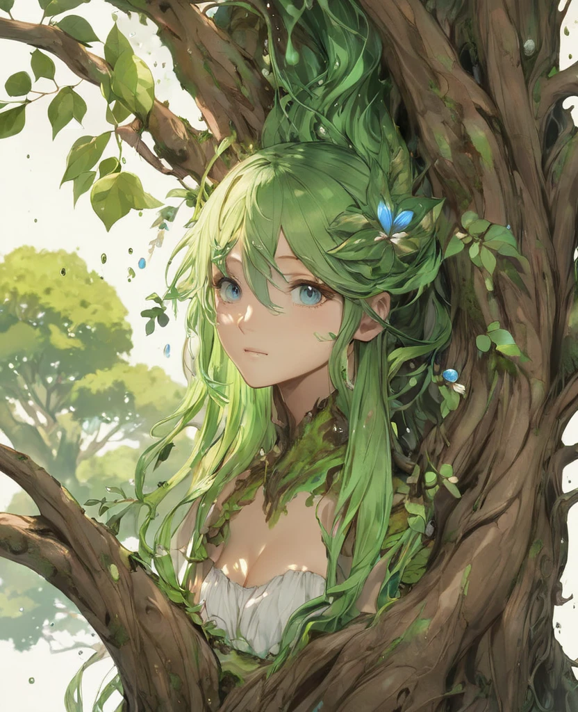 [minimalist background], [[nsfw]], (((lovely, affection), charming, bewitching), dryad), exceptionally detailed anatomy, illustration:0.75, oil painting:0.6, high contrast, erotic and pastoral aesthetic, gorgeously detailed, best quality, high definition,