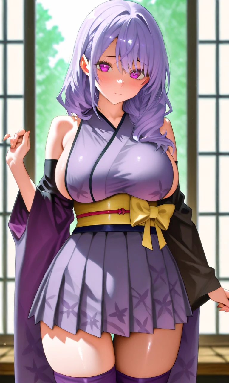 ahegao, Nude, anime chan, anime, kawai, purple hair and eye, braid hairstyle, hairstyle one long braid, black nails, spread legs, 25 year old