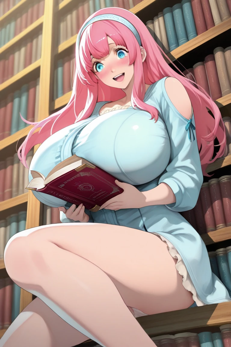 Honoka, 大student,Pink Hair,Huge breasts,Clive Arch,Low-cut,Pantyhose,cute,necklace,earrings,Red lips,Shy,wear glasses,student,Holding a book,library,scholar,PhD,,JK,mini skirt
