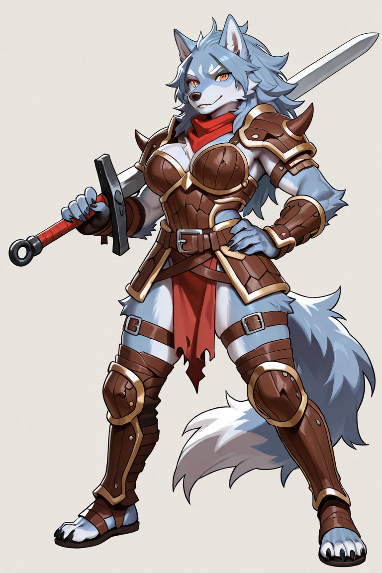 (Fox), (blue fur), anthro, (wearing crop top), two toned fur, (wearing armor leggings), (((underboob))), under boob, high detail, white belly, high resolution, raw photo, gray background, 1girl, solo, big breasts, high quality, hi res, sharp, detailed body, detailed, cartoony, ((looking at viewer)), (angry), mad, thick thighs, thin, skinny, full body, whole body, ((full body portrait)), far away, (((full body concept))), attack pose, battle pose, Medieval, rpg, small waist