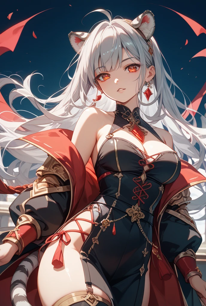 master piece, bokeh, best quality, photorealistic, ultra high resolution, 1 mature female, ultra detailed closeup portrait,

(black hoodie, red fur cloak:1.2), black dress, plated skirt, (dragon bone full body armor), intricate silver embroidery,

beautiful red eyes, (ultra detailed armpit:1.4), glossy skin, big breasts,

intricate grey background, strong back lighting, volumetric lighting, soft lighting

[deformed fingers:2.2], [extra fingers:2.2], [less finger:2.2]