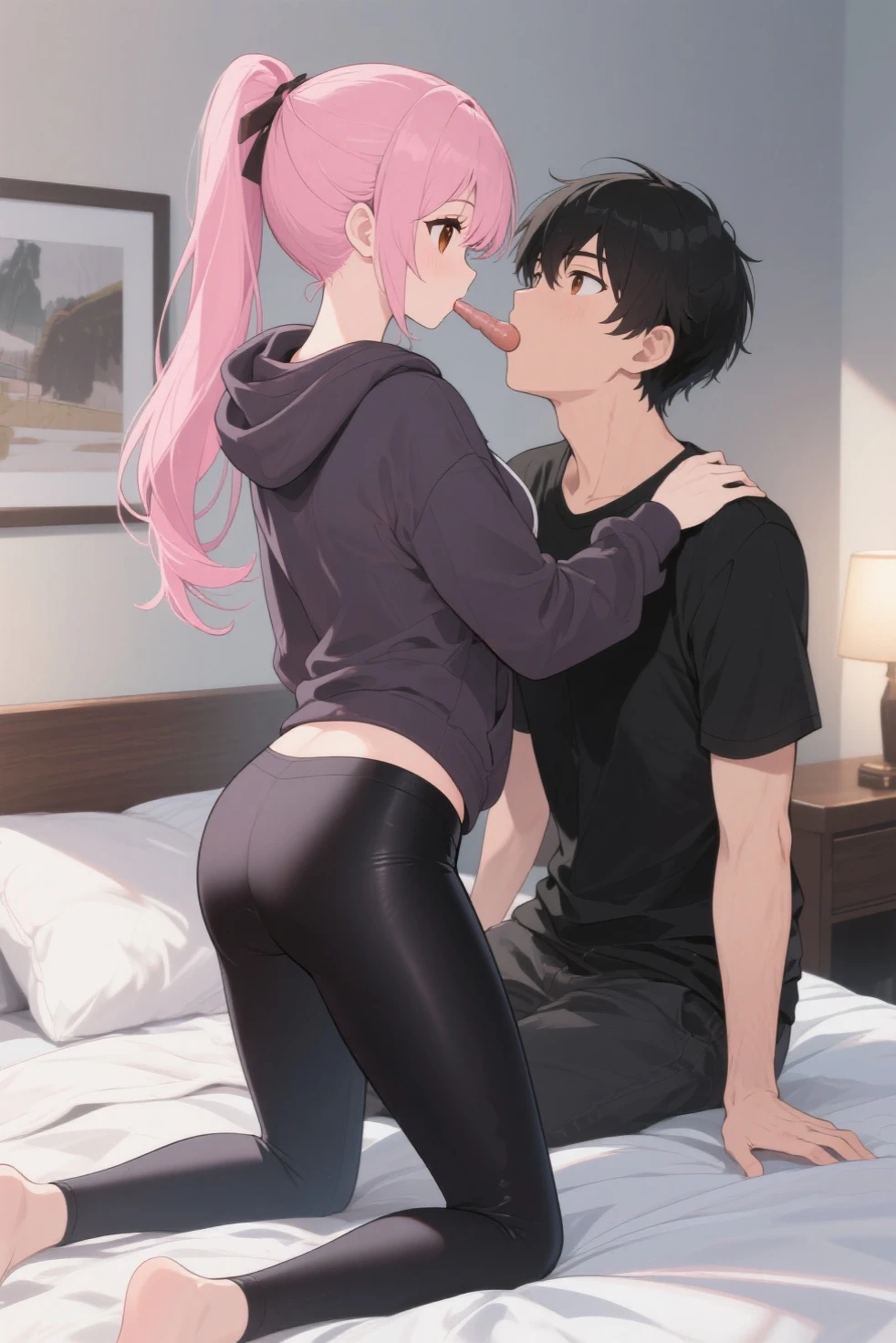 high quality,Best Quality,masterpiece,4k,8k,(((niña naked))),eighteen year old girl,great figure,big breasts,plague pink bow tie,looking at the viewer,light blue fur,Pale pink inner hair color.,shoulder length twin tail hairstyle,headband with white rabbit ears,(()),blush,(at casino),grab four cards,lean on the casino table,naked,((Next to a  10 year old boy height 1.6cm Jet Black Messy Hair,black eyes,[black t-shirt, Checkered flannel pants, black converse],Kissing her neck and having sex with her, abusing her,Raping her to have sexual relations