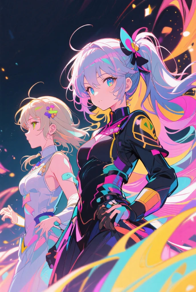 (masterpiece, best quality), best resolution, (2heads:1.5), 1girl, Woman with long light hair and bright makeup, perfect clear face, perfect anatomy, painting of a, Vivid neon ink painting, Vibrant digital painting, Vibrant digital art, colorful art, art of alessandro pautasso, vibrant cartoon art, jen bartel, colorful digital art, Colorful paintings, Colorful Digital Painting, Hypercolor Digital Art, Vivid paintings, Full-color digital art, colourful drawing, vibrant fan art