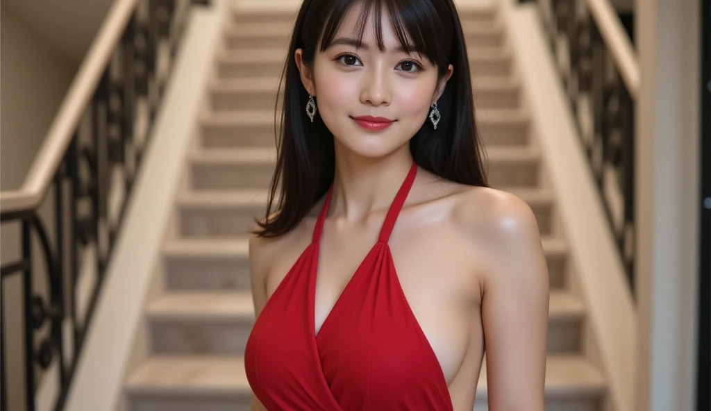 1 female, Beautiful Japanese actresses, Age 25, Double Eye,mile, Detailed face, Big earrings,Large Necklace, Flashy makeup using red eyeshadow,light brown delicate middle cut hair,the tips of the hair are wavy,Classy hairstyle,fine grain,Slender actress, Large Breasts, valley, Small hips, Side Bust Barbosa), Sexy silk embroidered mermaid dress:1.2), break long black hair, BREAK ceremony, Red carpet, Official Art,非常に詳細な CG Unity 8K 壁紙, (masterpiece:1.0),(Highest quality:1.0), photo shoot, 8K, Browsing Caution, High resolution, Kodak Portrait 400, Film Grain, Lens flare brilliance,View Audience, View from the front