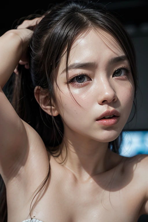 8k, highest quality, masterpiece, Ultra-high resolution, (realism: 1.4), Original photo, (Realistic skin texture: 1.3), (Film Grain: 1.3), (selfie angle), 1 girl, Beautiful eyes and facial details, masterpiece, highest quality, close, Upper Body, Looking at the audience