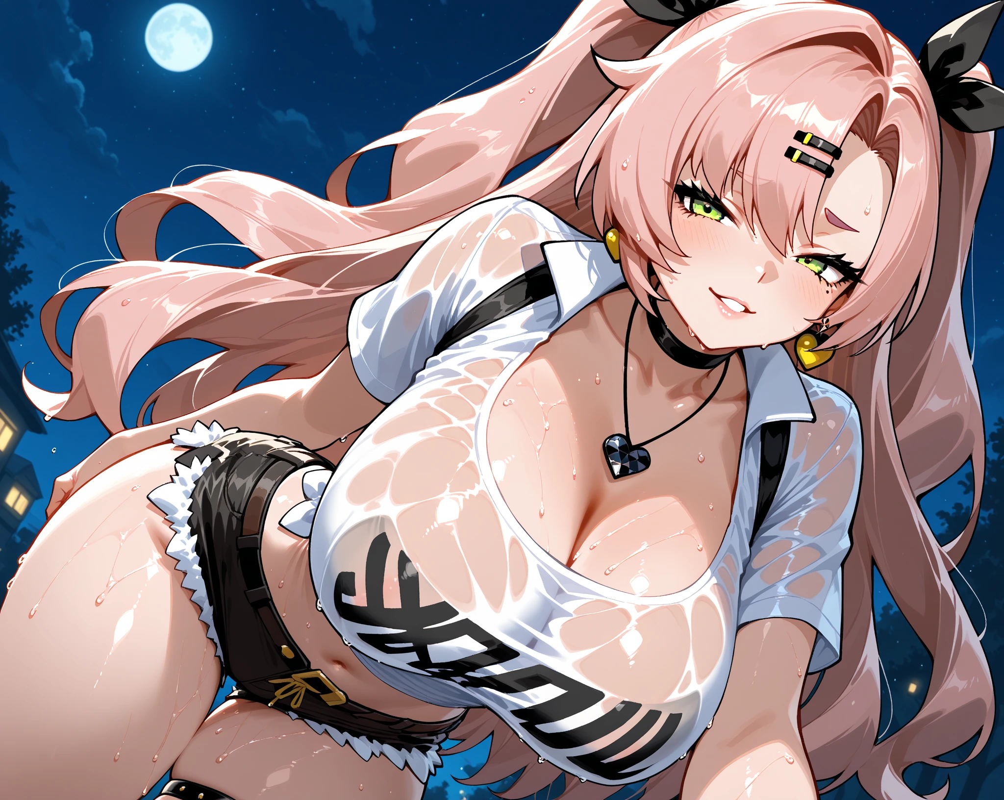 (((masterpiece))), ((highest quality)), ((Very detailed)), ((High resolution)), ((8k)), ((Anatomically correct)), One Woman, long hair, (he is short), Very cute woman, delicate, Charming smile, Pink and light blue hair color, Bright Eyes, Big Eyes, Best moment, Vivid eyes, Beautiful Skin, Cute face, delicateな腕, Detailed skin texture, Intricate details, Very detailedな顔, Beautiful Eyes, Beautiful curves, View your viewers, Beautiful thighs, Sweating, I can see my belly button, Wear colorful swimwear, Pool at night, barefoot, Jagged teeth, The moon in the background, A big smile, Model standing, Beautiful standing posture,