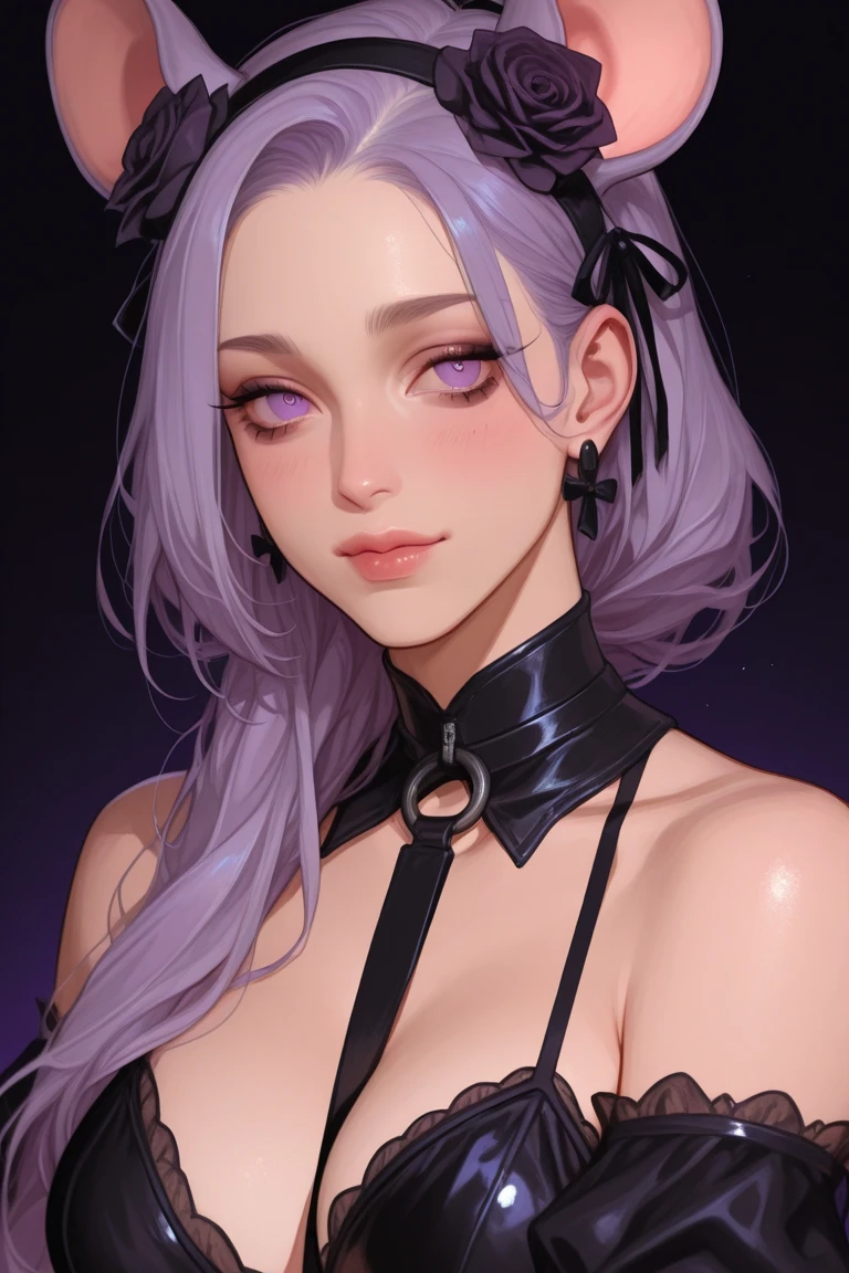((black latex bodysuit)), upper body, seductive look, blush, indoors, in office, looking at viewer, cloudy, moody lighting, (perfect detail eyes:1.2), glowing eyes, (long hair one braid:1.2), (Masterpiece, Best Quality, High Quality:1.4), professional artwork, Intricate Details, field of view, sharp focus, detailed painting, photorealistic lighting, trending on pixiv, (vivid lighting, vibrant colors:1.05), realistic shadows, ambient occlusion, (athletic body:1.3), mature woman, 30yo, shenhe, hyperdetail eyes, beautiful eyes, (((solo:1.4))), semi-realistic hair, hyperdetailed clothes, (((beautiful red blood lipstick:1.3, beautiful red blood eyeshadow:1.3, purple eyes:1.3, purple hair:1.3))),