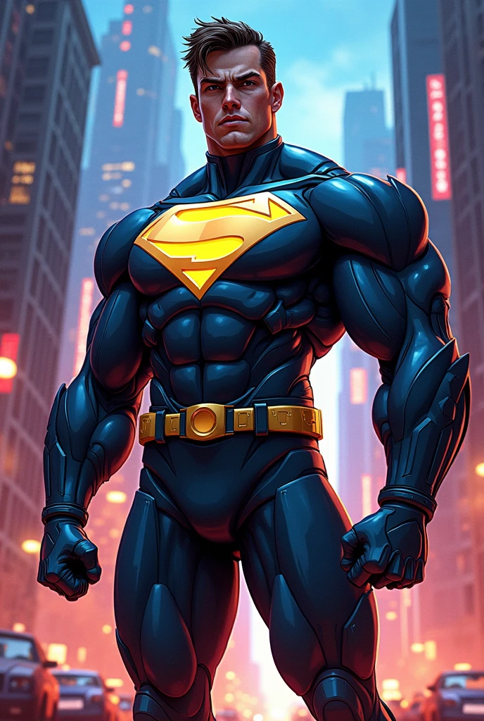 create a drawing of igor as black Superman, Jim Lee Art style, magnificent sky background, dramatic, beautiful, award-winning, masterpiece,