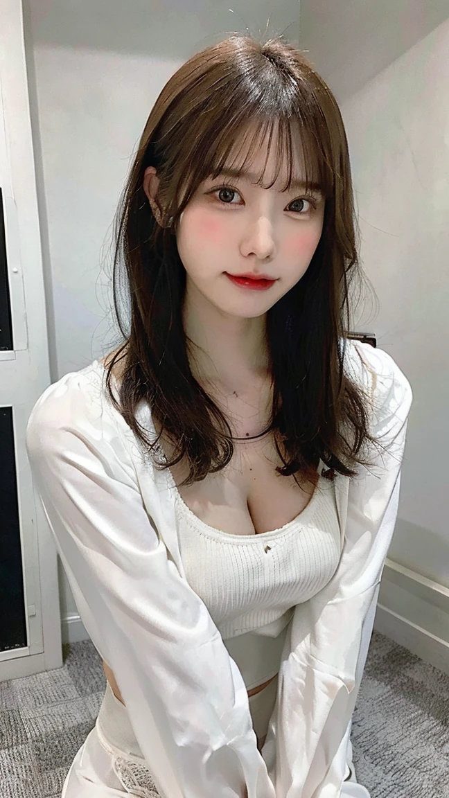 ((masterpiece)), (realistic: 1.2) masterpiece, 最high quality, high quality,High resolution,white skin,perfect body, 最high quality, ultra detail,big breasts,show your skin,Show cleavage, Mature,beautiful, black hair, long hair, With bangs,school uniform,over knee socks,glowing skin,Bewitching,thighs,foot, very detailed, parted lips