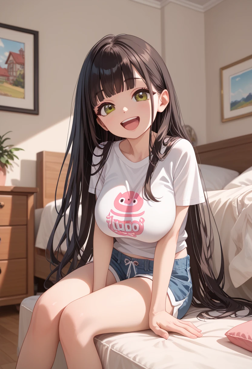 ((Best Quality)), ((masutepiece)), (Detailed), Perfect face,loli,petit,preteen,toddler,toddoler boby,10years old child,small eyes,black hair,bob,(big breasts:1.5),short hair,orgasm