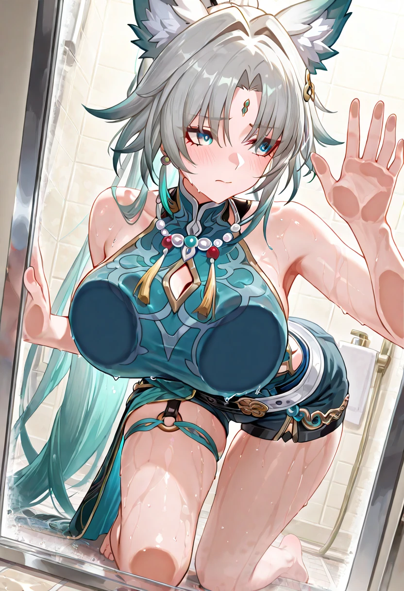 nsfw,(Superflat, masterpiece, Flat Shading, Flat Color:1.1), Cinematic shots, masterpiece, ((3 women)), European, (Three beautiful women), A female teacher standing with two girls in chains, golden Hello, Hello, (Put your hands on your neck, Suffocate:1.3), (Chained, Tied up, Golden Chain, Chain your body , Chained collar, handcuffs, rough:1.4), leather gloves, leather, slim, Angel Wings, (Cold Light, Cold blue tones), Flat blue background, Very detailed, highest quality, close、Huge Breasts